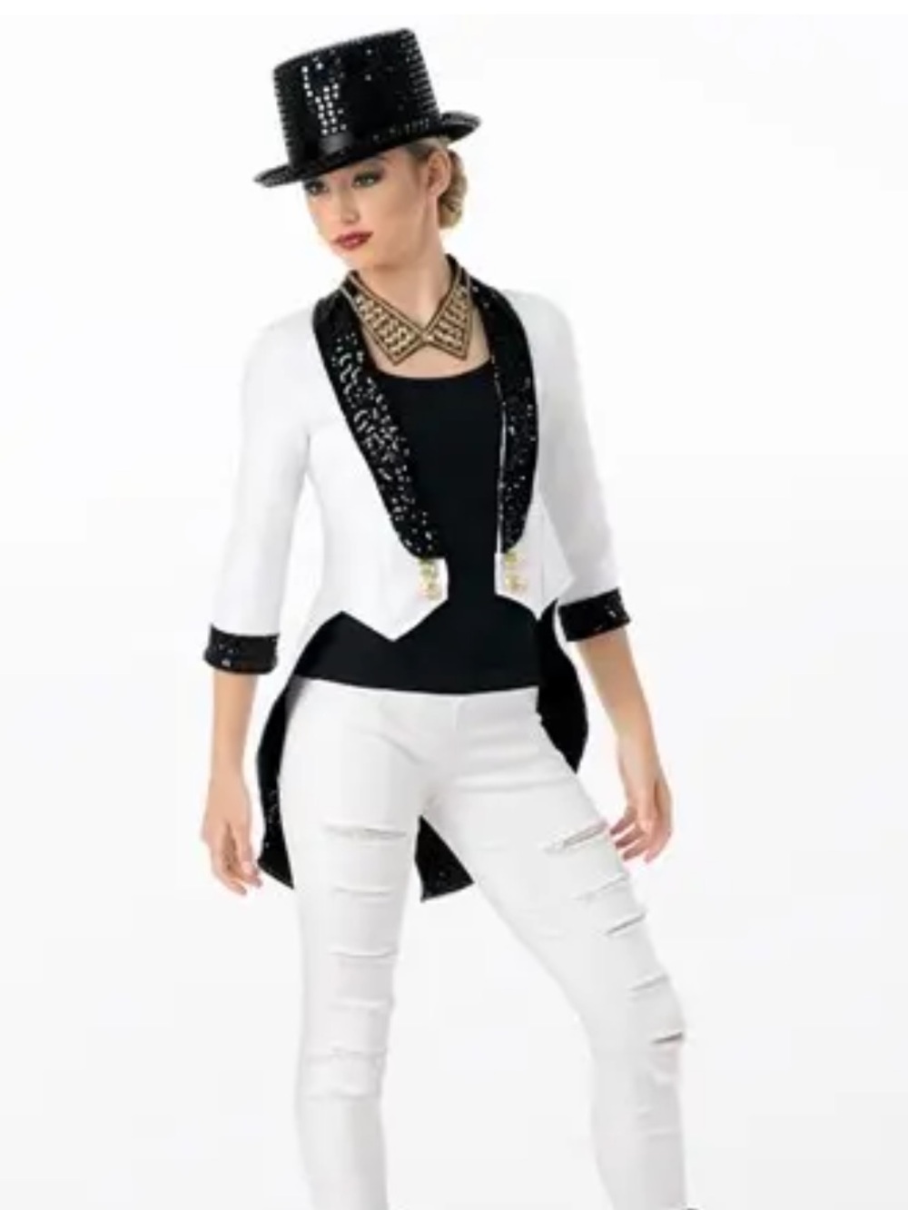 Weissman Ringmaster White and Black Sequin Tuxedo-Style Taylor Jacket